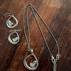 Brighton Silver Heart Necklace and Earring Set